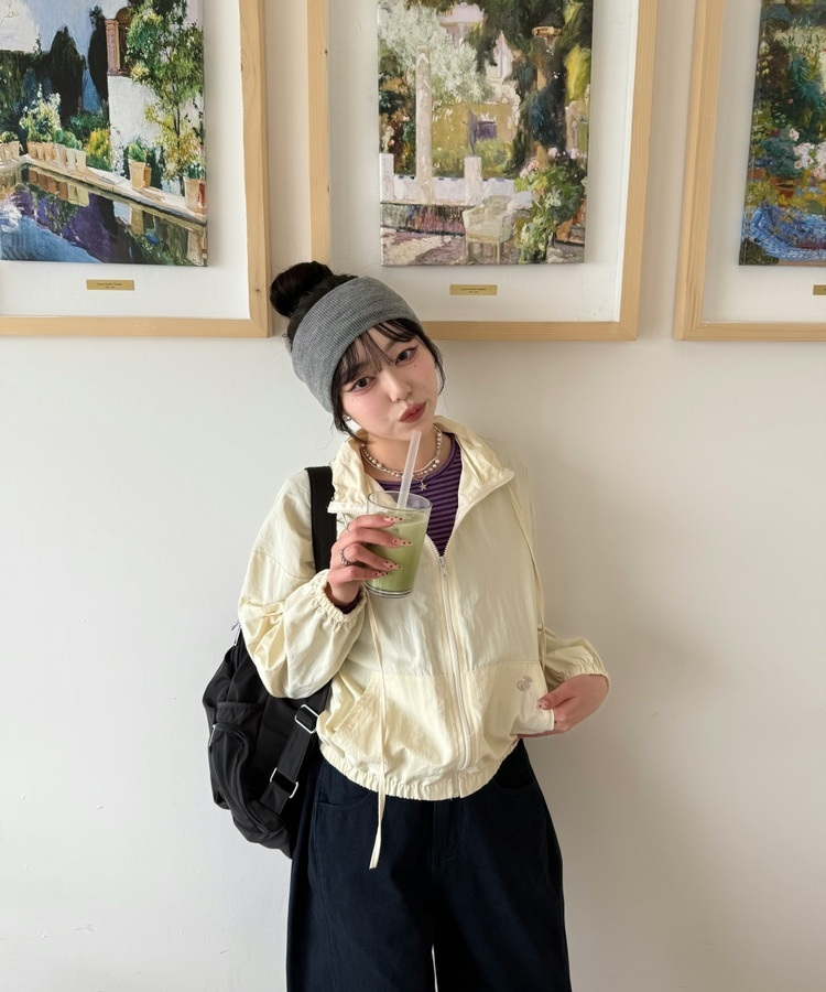 【✔기획】하이넥 리본 스트링 집업 크림