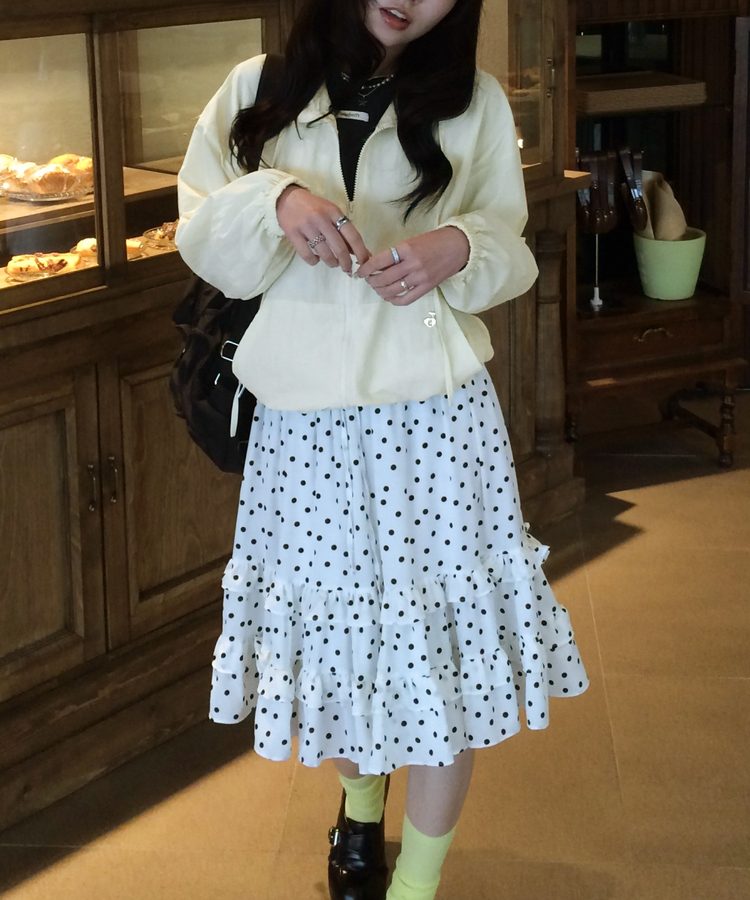 【✔기획】하이넥 리본 스트링 집업 크림