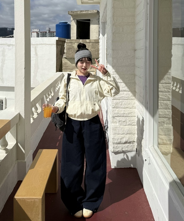 【✔기획】하이넥 리본 스트링 집업 크림