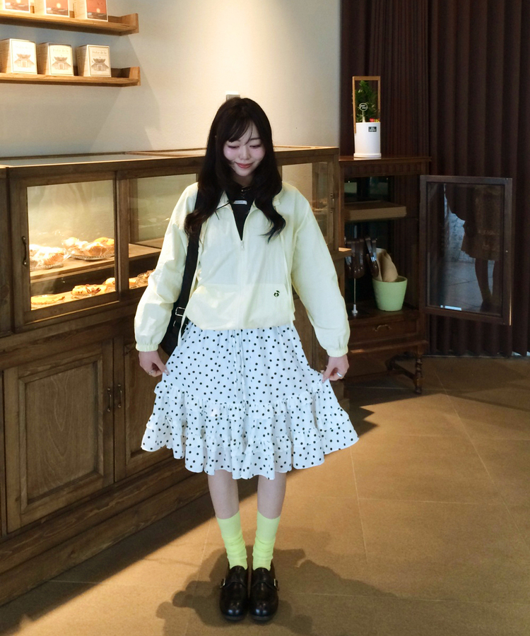 【✔기획】하이넥 리본 스트링 집업 크림