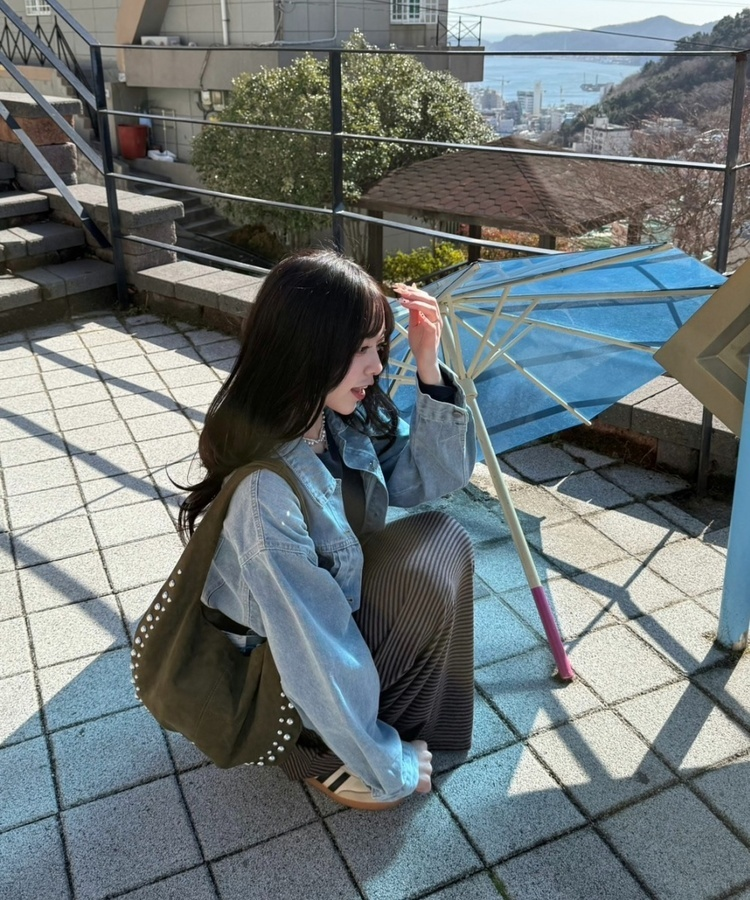 ストライプバンディングマキシスカート BROWN