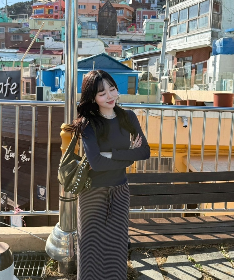 ストライプバンディングマキシスカート BROWN