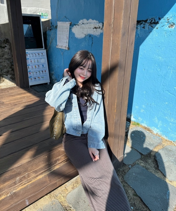 ストライプバンディングマキシスカート BROWN