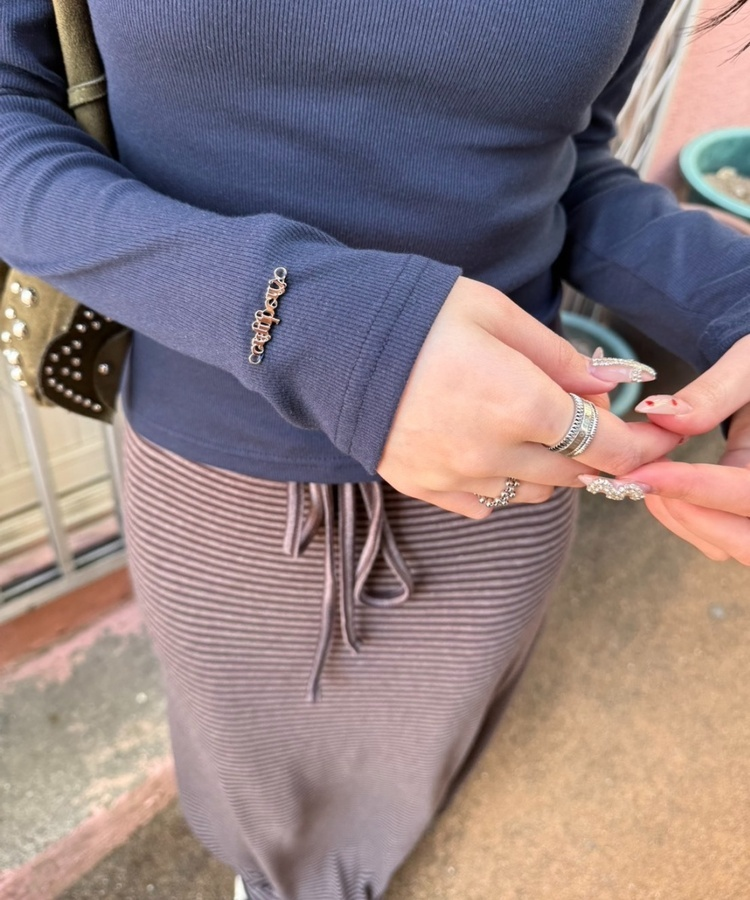 ストライプバンディングマキシスカート BROWN