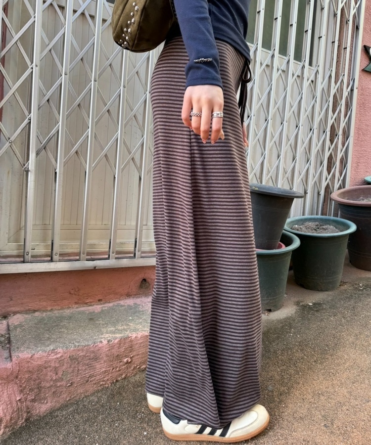 ストライプバンディングマキシスカート BROWN
