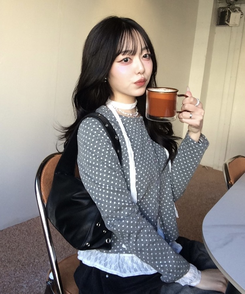 ドットラウンドボタンカーディガン GRAY