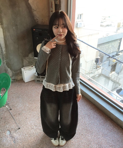 ドットラウンドボタンカーディガン GRAY