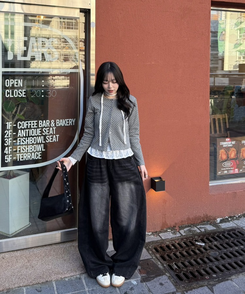 ドットラウンドボタンカーディガン GRAY