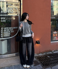 ドットラウンドボタンカーディガン GRAY