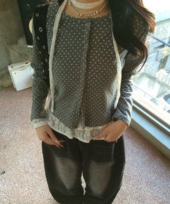 ドットラウンドボタンカーディガン GRAY