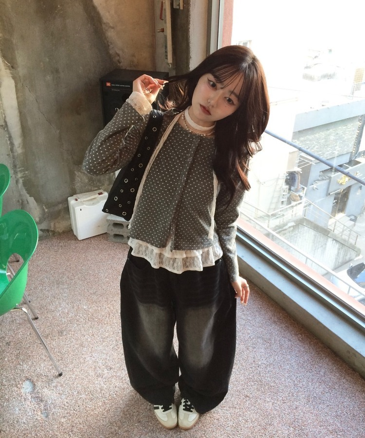 ドットラウンドボタンカーディガン GRAY