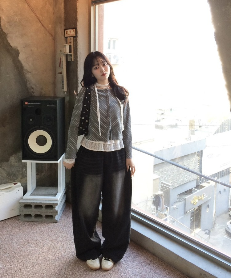 ドットラウンドボタンカーディガン GRAY