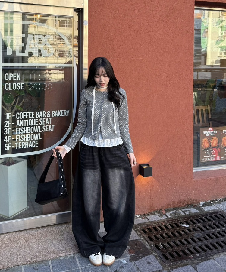 ドットラウンドボタンカーディガン GRAY