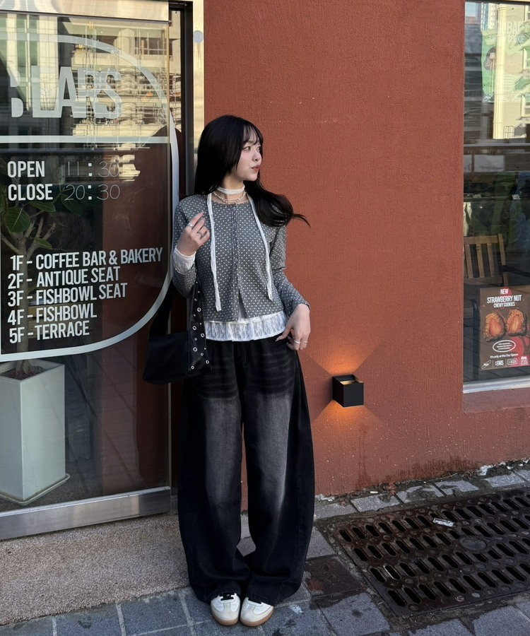 ドットラウンドボタンカーディガン GRAY