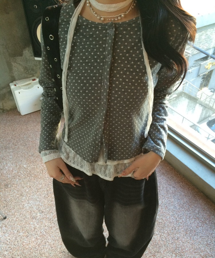 ドットラウンドボタンカーディガン GRAY