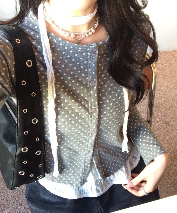 ドットラウンドボタンカーディガン GRAY