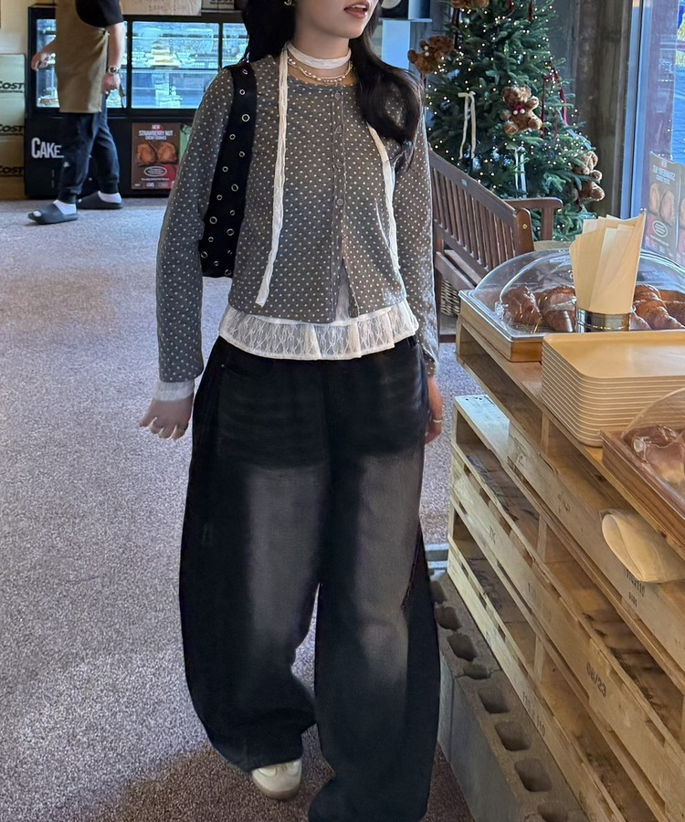 ドットラウンドボタンカーディガン GRAY