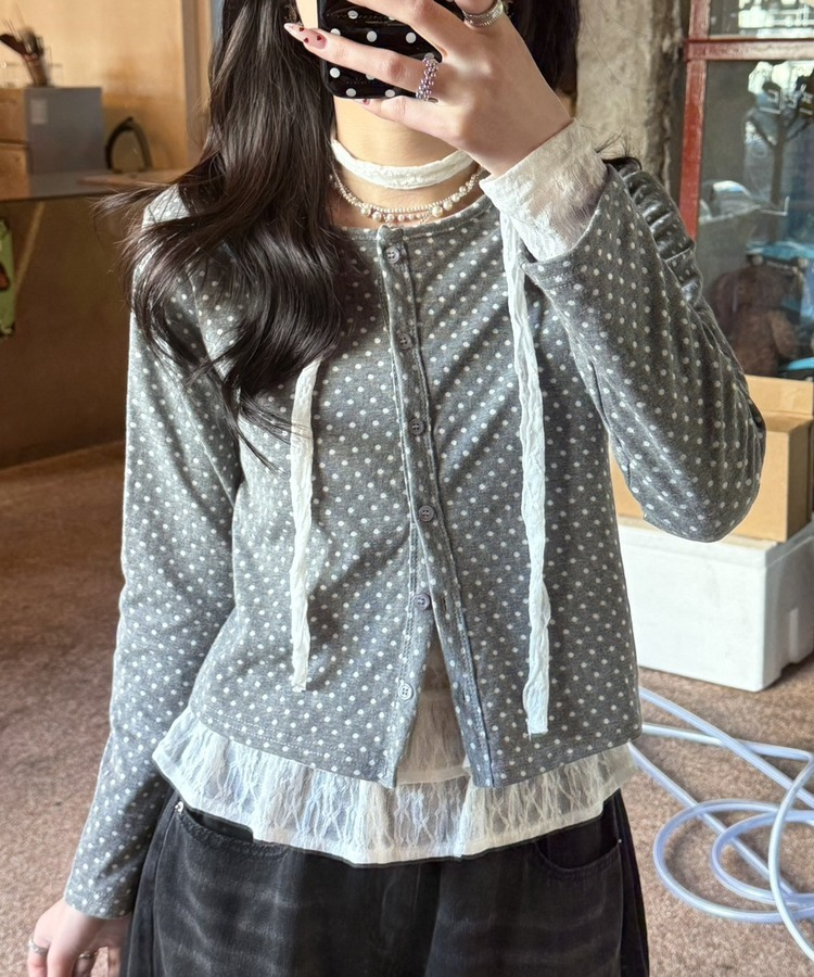 ドットラウンドボタンカーディガン GRAY