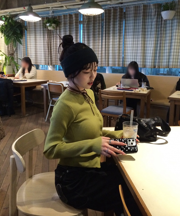 엔느 골지 라운드가디건 진올리브