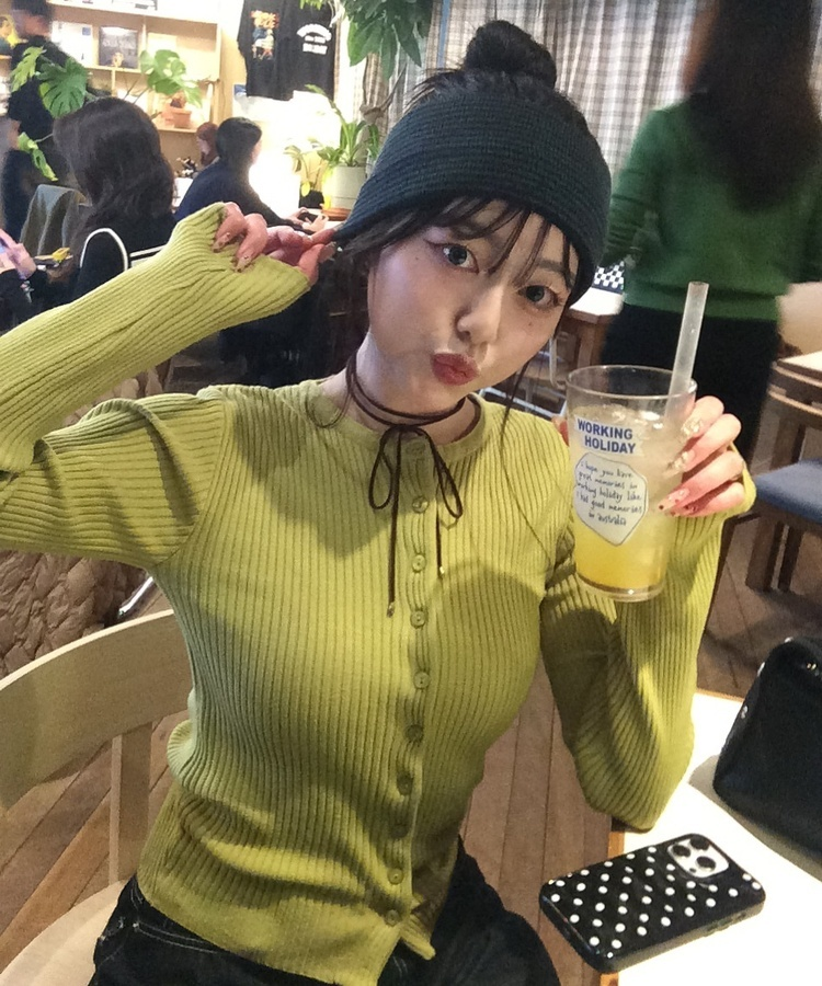 엔느 골지 라운드가디건 진올리브