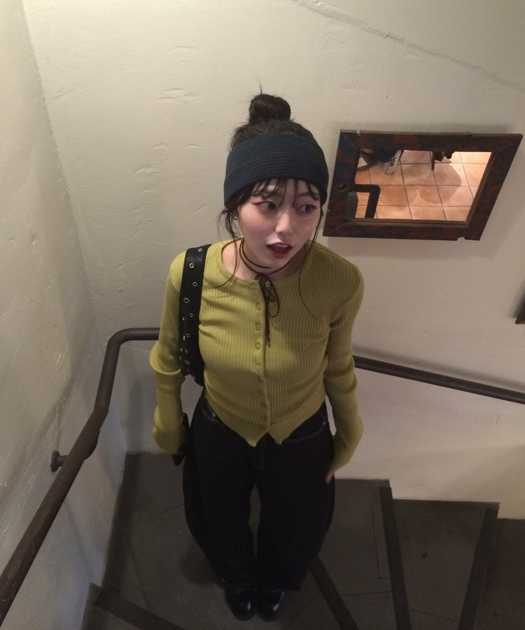 엔느 골지 라운드가디건 진올리브