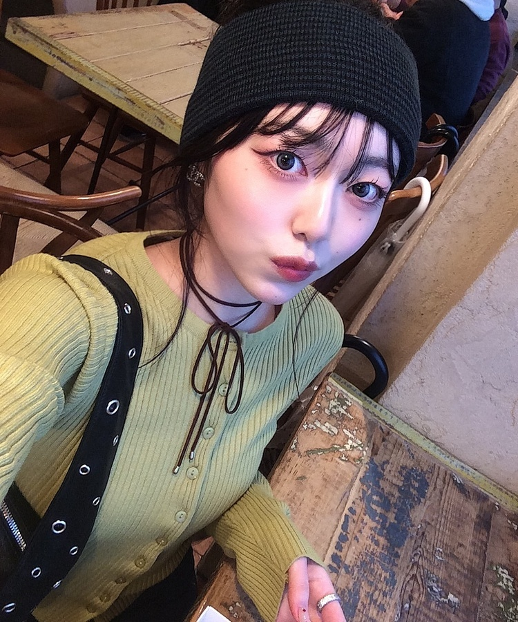 엔느 골지 라운드가디건 진올리브