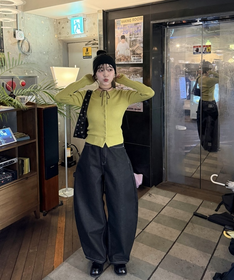 엔느 골지 라운드가디건 진올리브