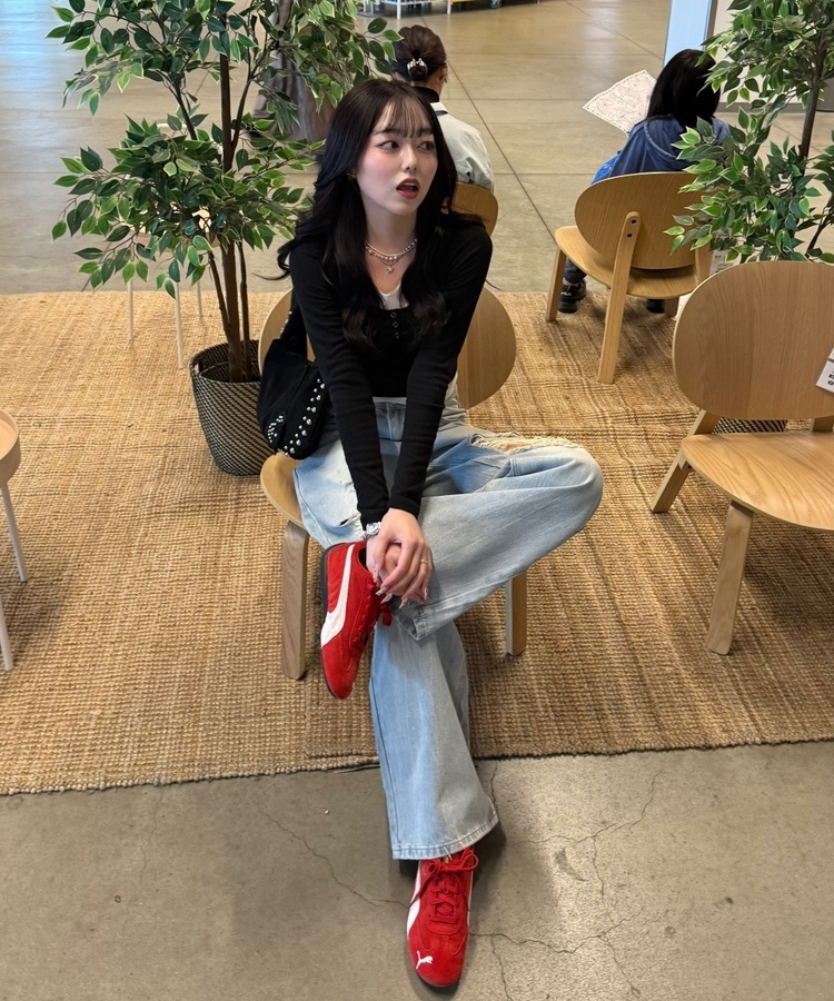 데미지 데님 스트레이트 팬츠 아이스연청