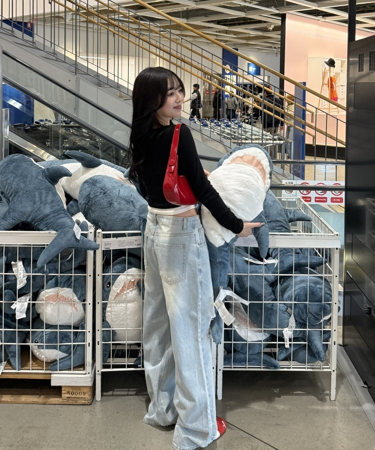 데미지 데님 스트레이트 팬츠 아이스연청