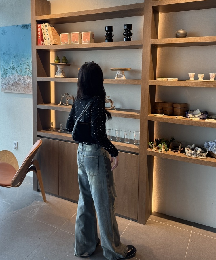 데미지 데님 스트레이트 팬츠 빈티지청