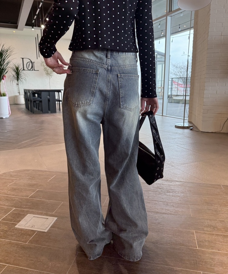 데미지 데님 스트레이트 팬츠 빈티지청