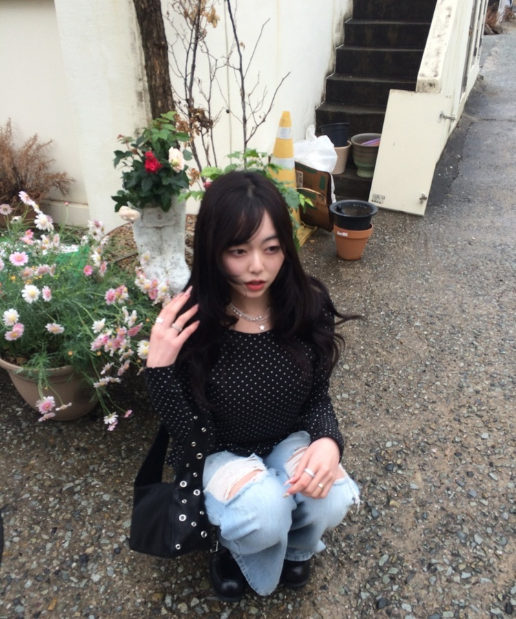 데미지 데님 스트레이트 팬츠 연청