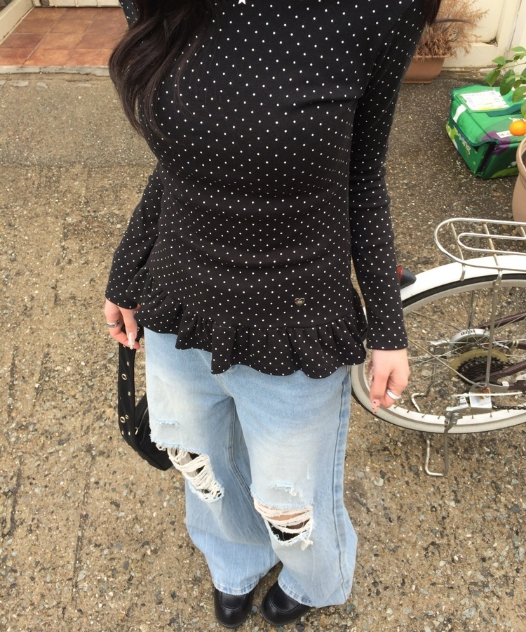 데미지 데님 스트레이트 팬츠 연청