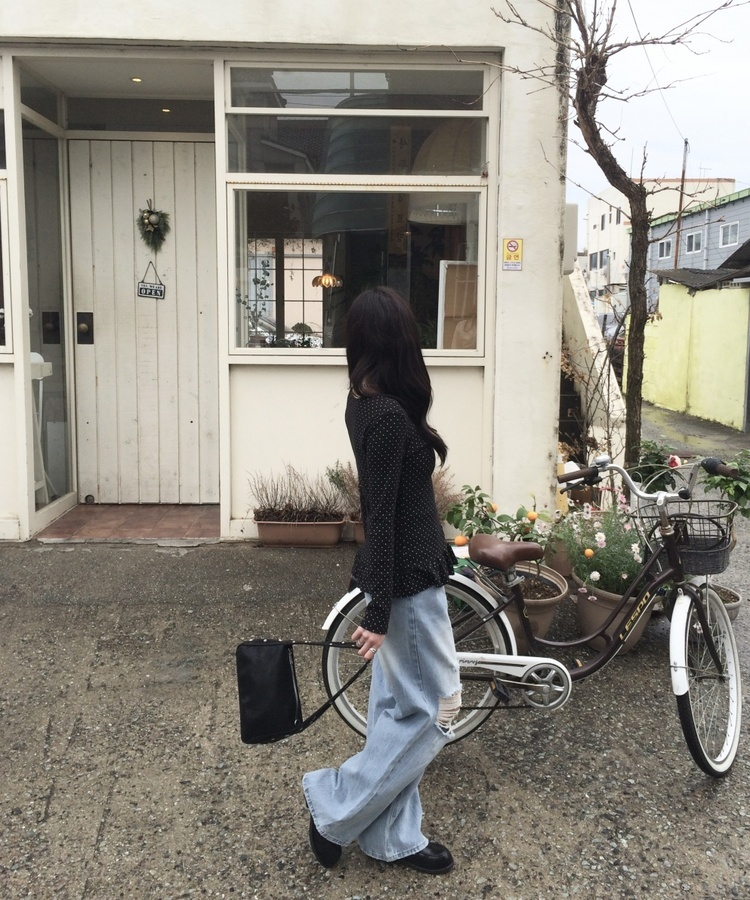 데미지 데님 스트레이트 팬츠 연청