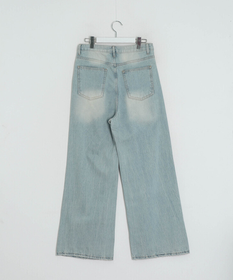 데미지 데님 스트레이트 팬츠