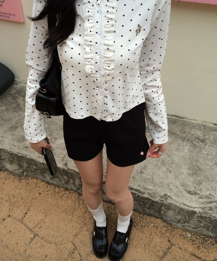 【✔기획】브로치 쇼트 니트 팬츠 블랙