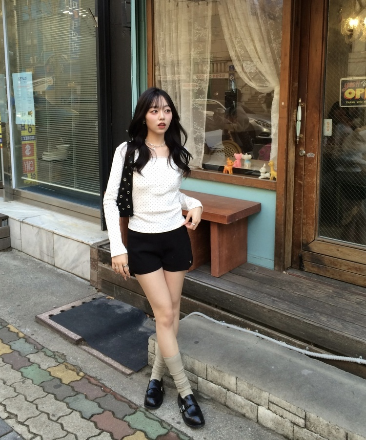 【✔기획】브로치 쇼트 니트 팬츠 블랙