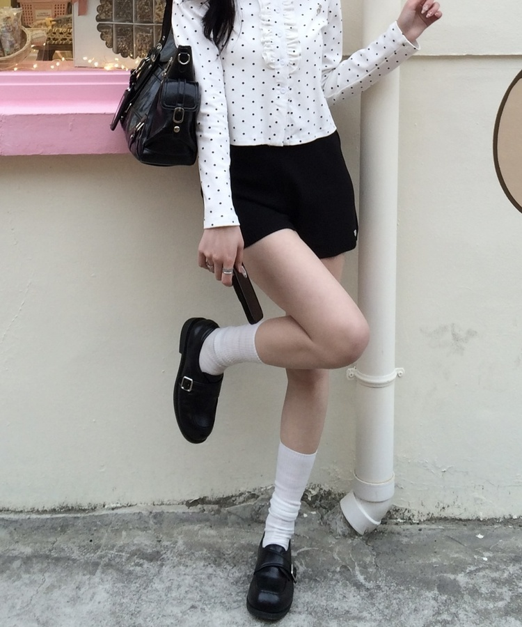 【✔기획】브로치 쇼트 니트 팬츠 블랙