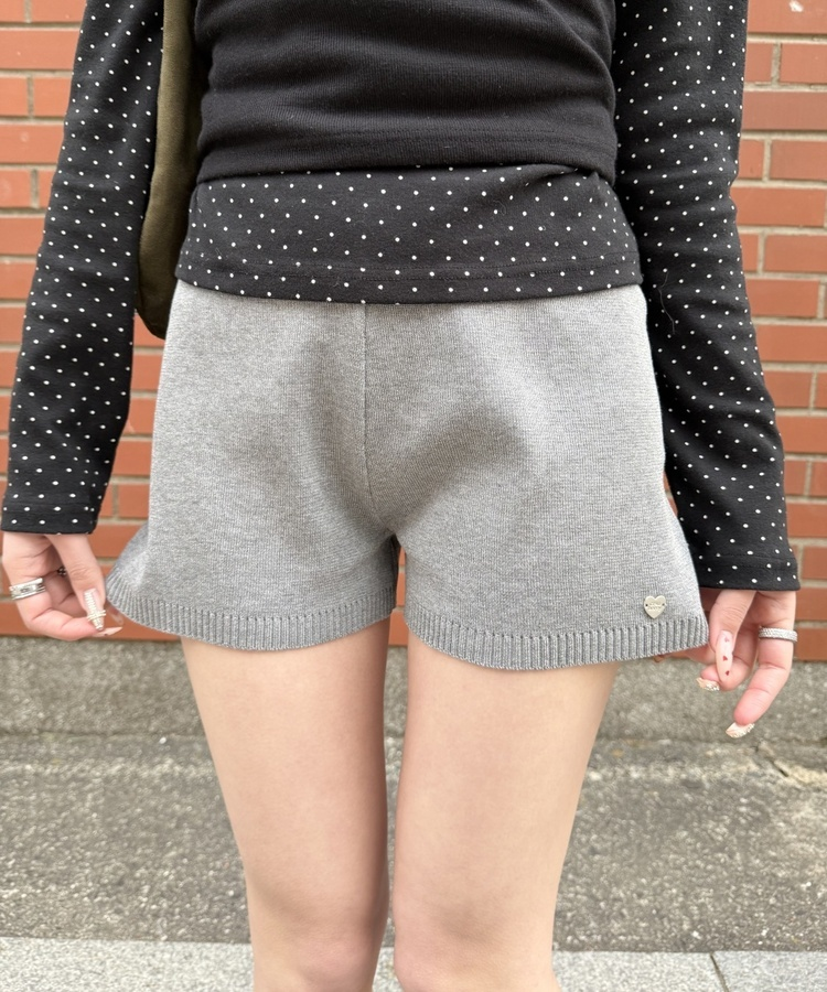 【✔기획】브로치 쇼트 니트 팬츠 그레이