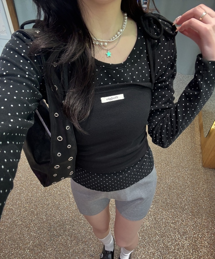 【✔기획】브로치 쇼트 니트 팬츠 그레이