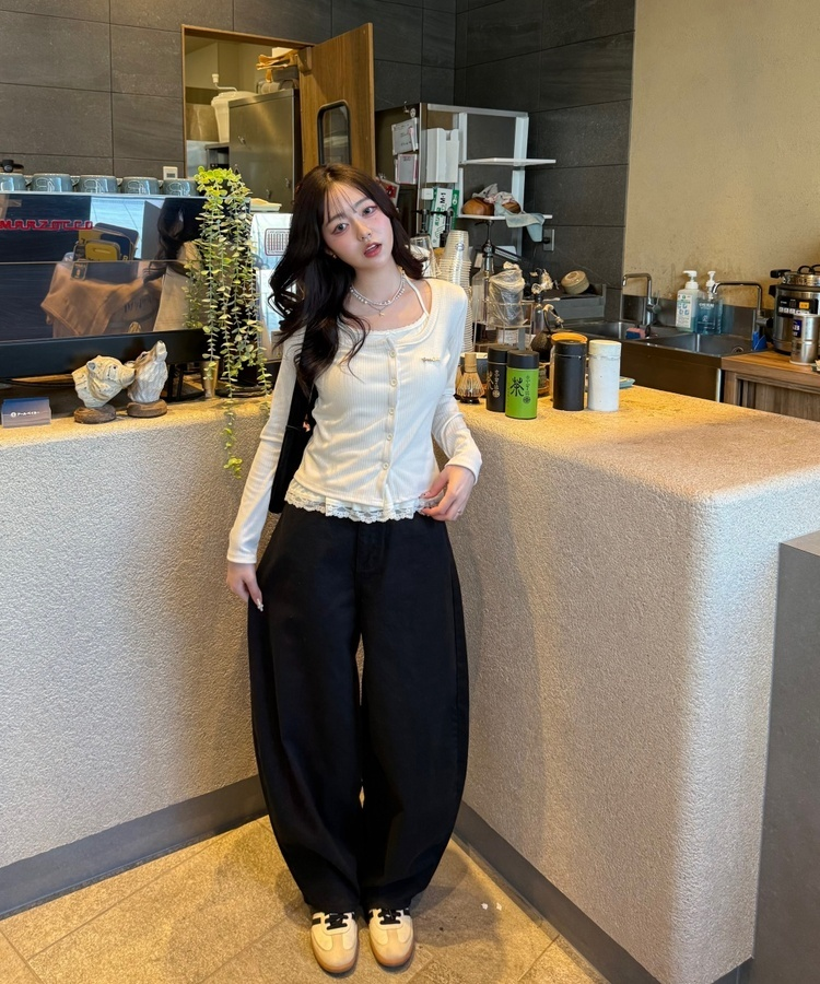 포켓 체크 포인트 와이드 팬츠 블랙