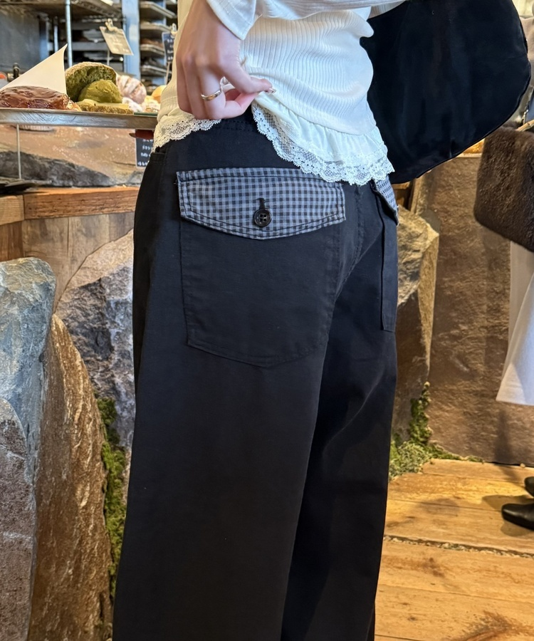 포켓 체크 포인트 와이드 팬츠 블랙