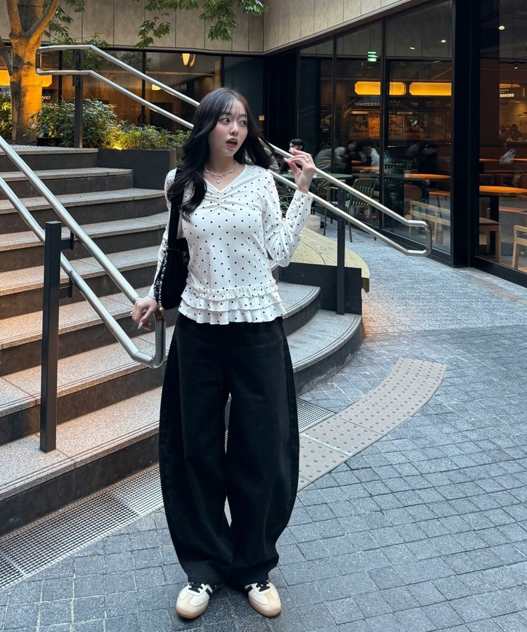 포켓 체크 포인트 와이드 팬츠 블랙