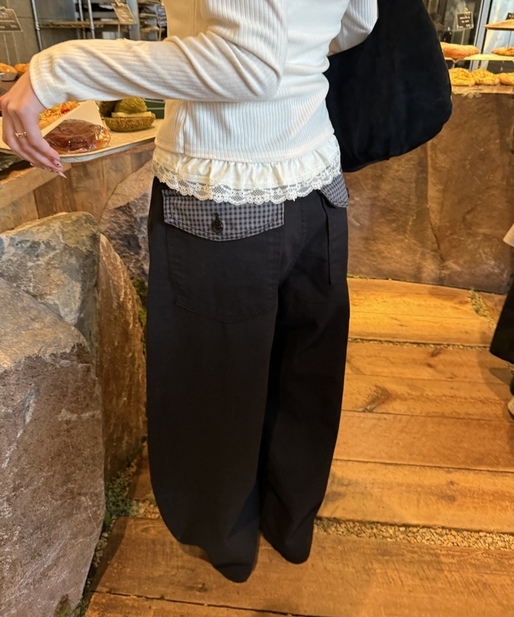 포켓 체크 포인트 와이드 팬츠 블랙