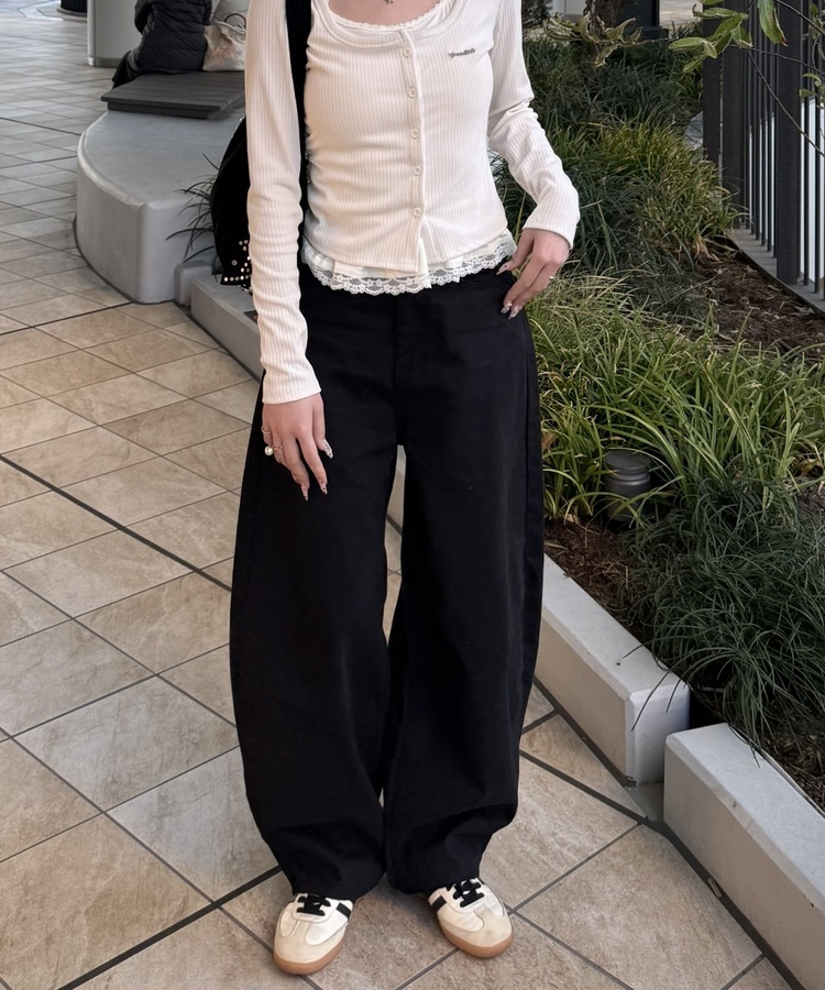 포켓 체크 포인트 와이드 팬츠 블랙