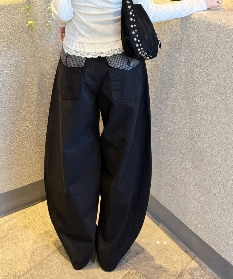 포켓 체크 포인트 와이드 팬츠 블랙