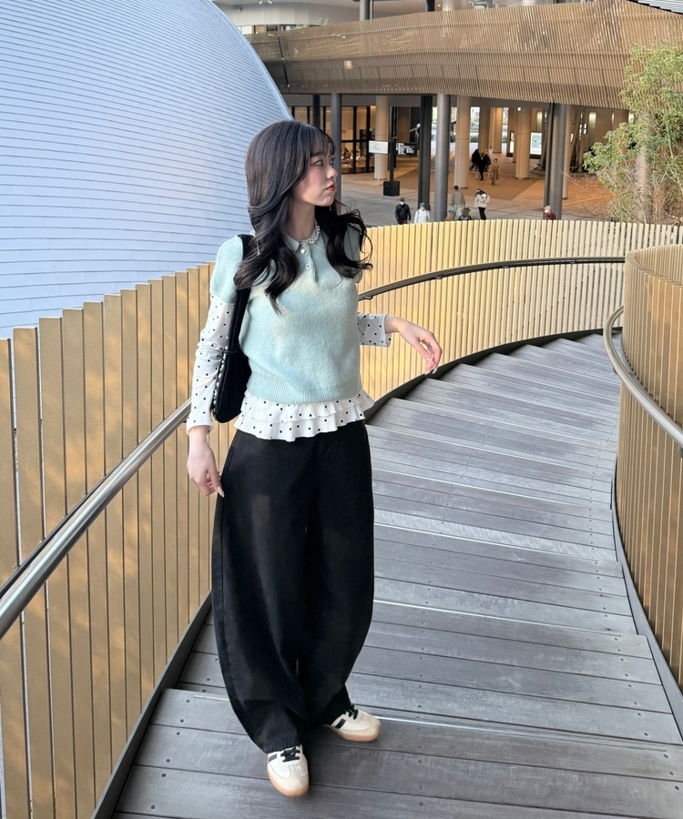 포켓 체크 포인트 와이드 팬츠 블랙