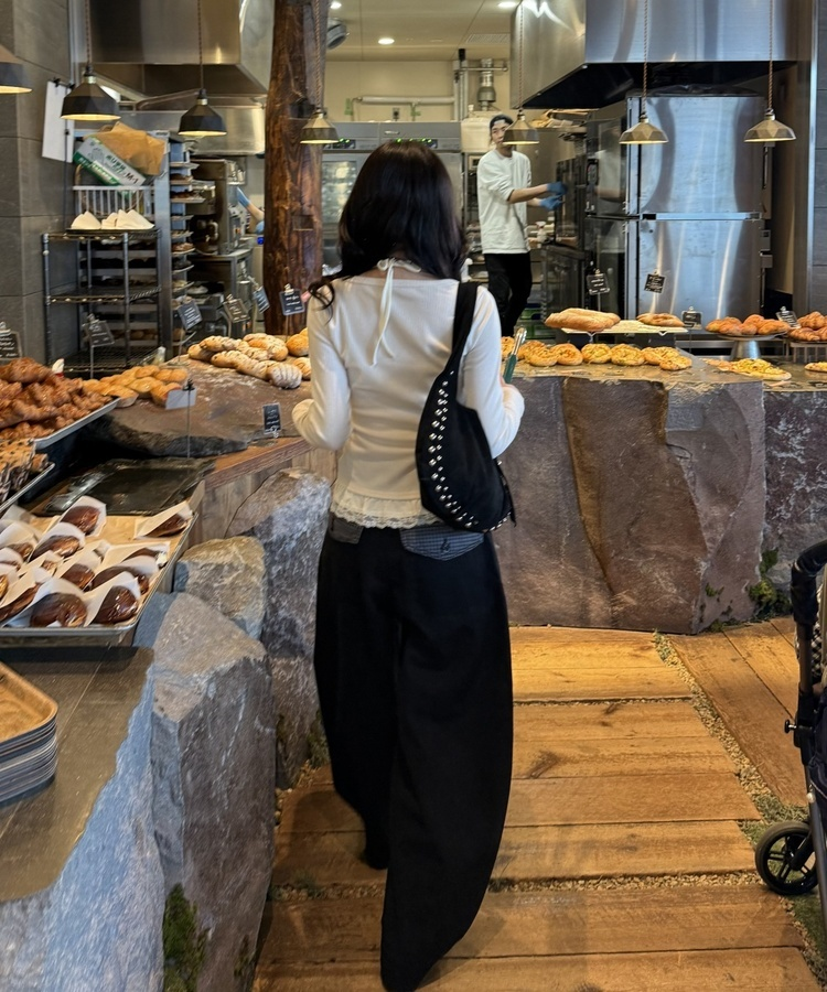 포켓 체크 포인트 와이드 팬츠 블랙