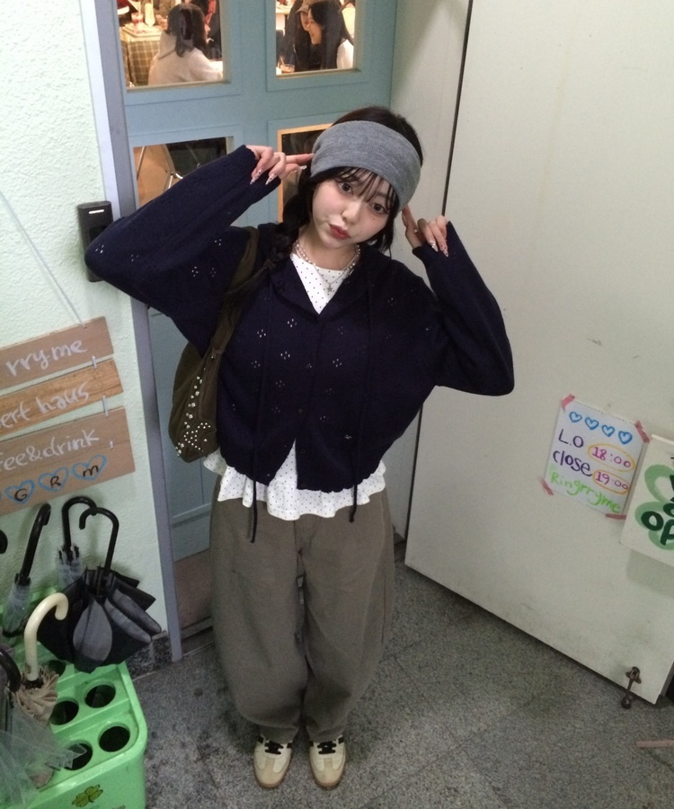 포켓 체크 포인트 와이드 팬츠 카키