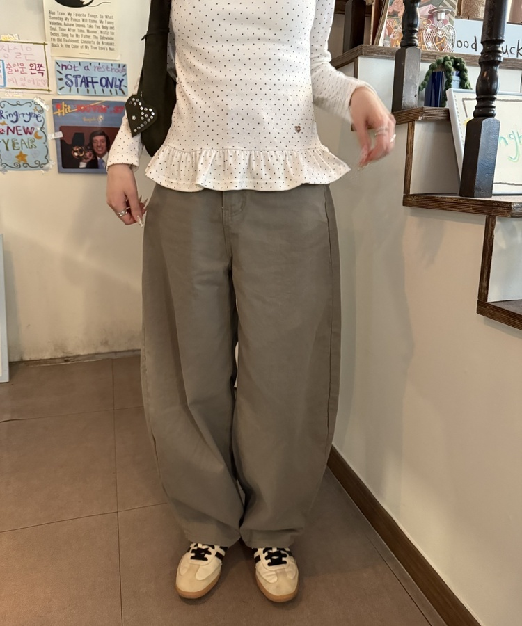 포켓 체크 포인트 와이드 팬츠 카키